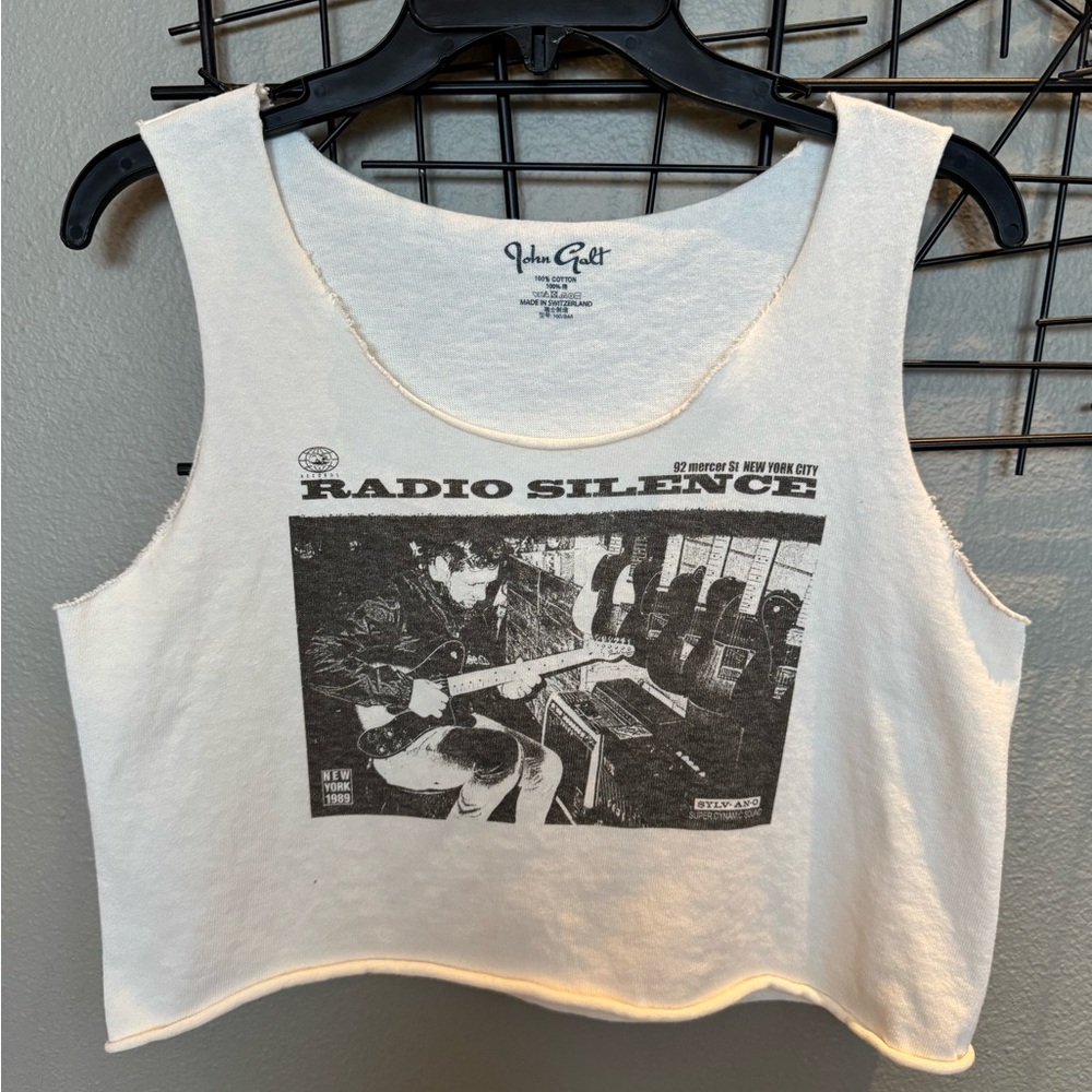Brandy Melville White Graphic Crop Tank Top